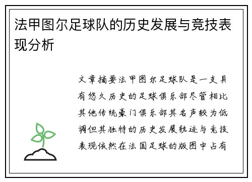 法甲图尔足球队的历史发展与竞技表现分析
