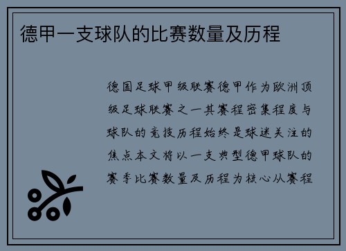 德甲一支球队的比赛数量及历程