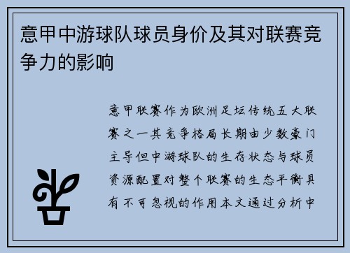 意甲中游球队球员身价及其对联赛竞争力的影响